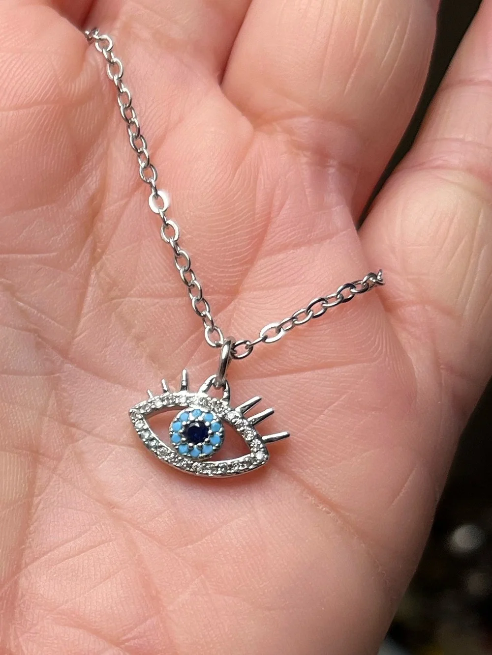 Silver-Tone Stainless Steel Evil Eye Necklace